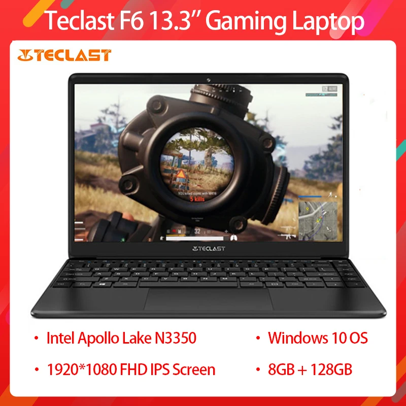 

Teclast F6 Gaming Laptop 13.3'' 1920x1080 FHD IPS Windows 10 Intel Apollo Lake N3350 8GB DDR4 RAM 128GB SSD Dual Wi-Fi Notebook