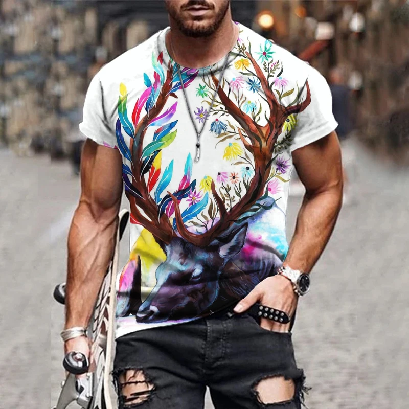 Animal deer Men's short-sleeved round neck casual T-shirt with high definition print Youth style streetwear men ropa summer
Animal deer Men's short-sleeved round neck casual T-shirt with high definition print Youth style streetwear men ropa summer