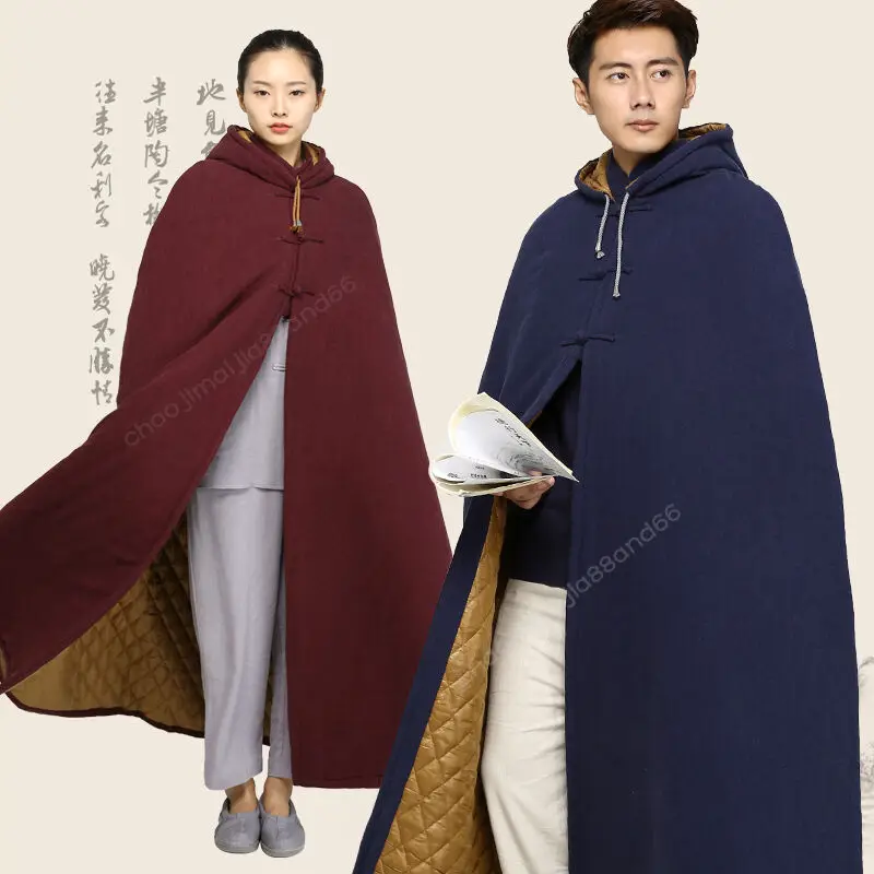 Mens Fleece Lined Hooded Cape Buddhist Monk Cloak Warm Thicken Long Robe Trench C10 
Mens Fleece Lined Hooded Cape Buddhist Monk Cloak Warm Thicken Long Robe Trench C10