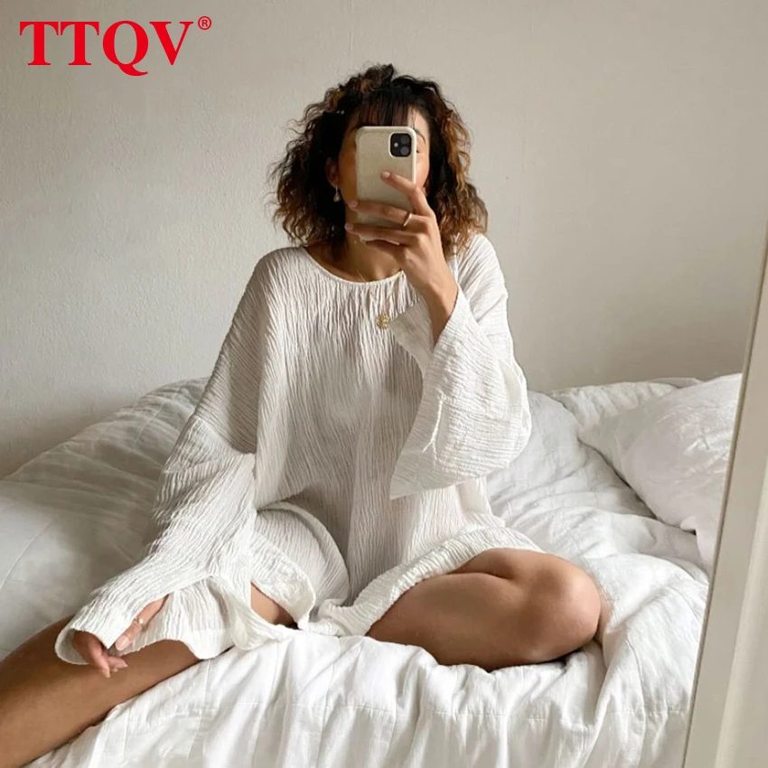 TTQV Casual Loose O-neck White Dress Women Sexy Long Sleeve Ruched Mini Dresses Elegant Simple See Through Sleep Female Dress
TTQV Casual Loose O-neck White Dress Women Sexy Long Sleeve Ruched Mini Dresses Elegant Simple See Through Sleep Female Dress