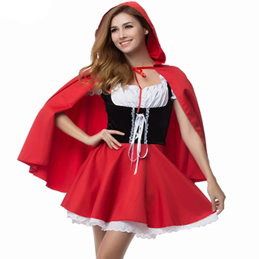 

XS-6XL Deluxe Adult Little Red Riding Hood Costume with Cape Women Disguise Halloween Party Princess Cosplay Fancy Dress