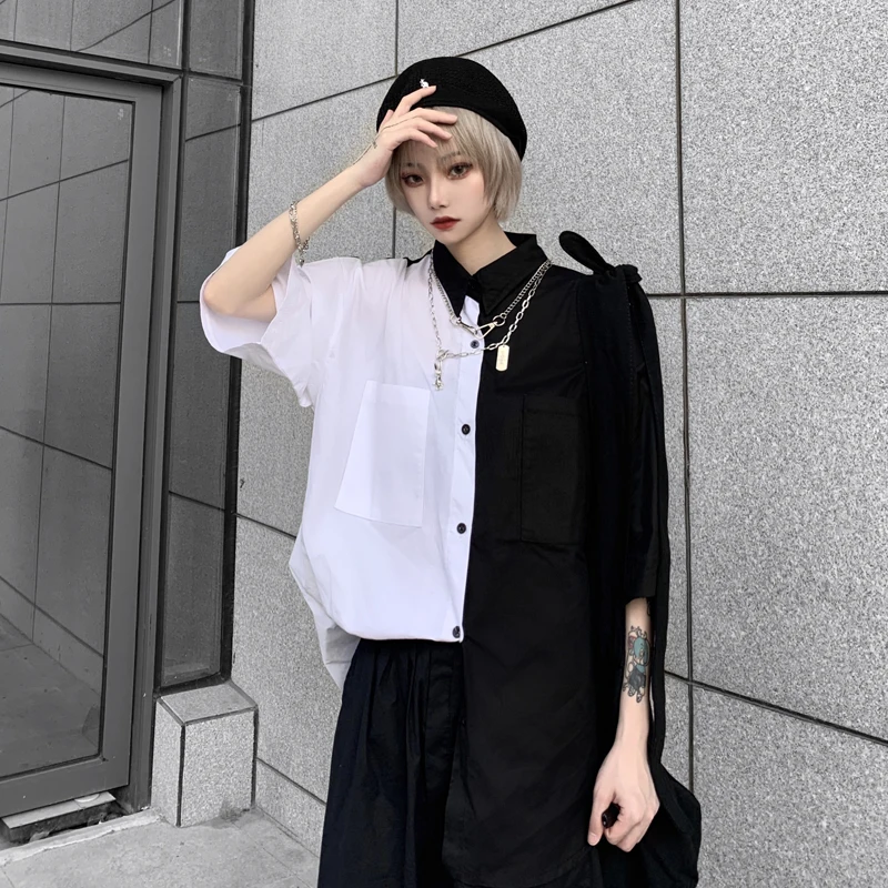 New Korean Ins Harajuku Blouse Female Retro Black and White Stitching Loose Short Sleeve Shirt Men and Women Tops
New Korean Ins Harajuku Blouse Female Retro Black and White Stitching Loose Short Sleeve Shirt Men and Women Tops