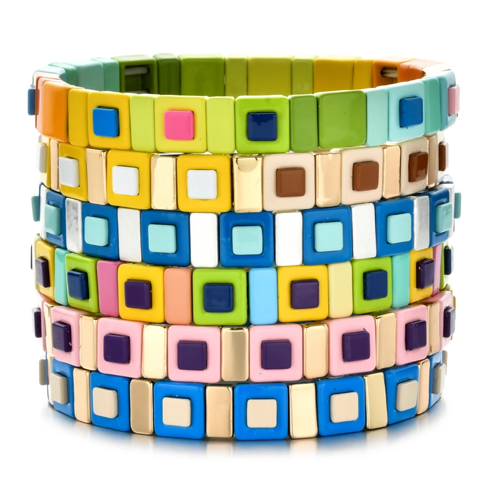 New Boho Style Summer Jewelry Tile Bracelets For Women Stackable Bangles Rainbow Stretch Bracelet Beach Photography Bracelet
New Boho Style Summer Jewelry Tile Bracelets For Women Stackable Bangles Rainbow Stretch Bracelet Beach Photography Bracelet