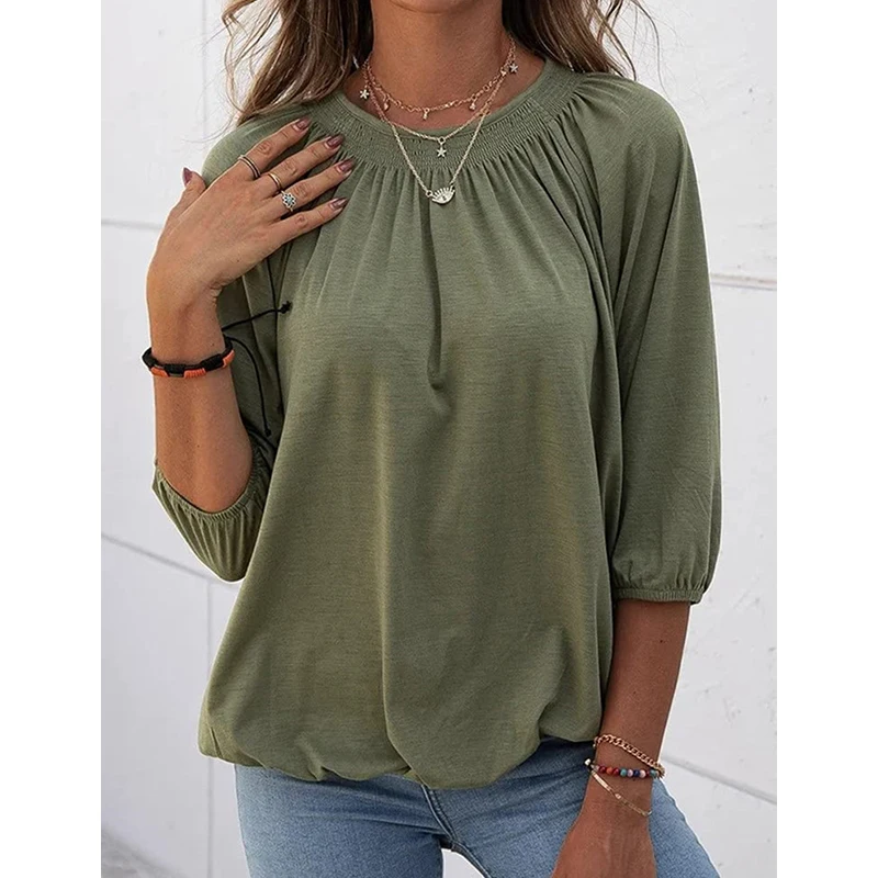 Solid Color Women's Western Style T-Shirt New Sleeve Top Women's Round Neck Pullover Casual Harajuku Shirt Harajuku Folds
Solid Color Women's Western Style T-Shirt New Sleeve Top Women's Round Neck Pullover Casual Harajuku Shirt Harajuku Folds