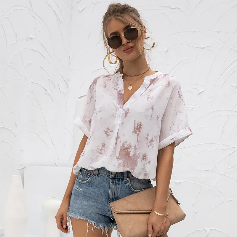 New 2021 Summer Women Chiffon Blouse Short Sleeve V-Neck Tie Dye Print Shirt Loose Blouses Lady Tops Plus Size Fashion Shirts
New 2021 Summer Women Chiffon Blouse Short Sleeve V-Neck Tie Dye Print Shirt Loose Blouses Lady Tops Plus Size Fashion Shirts