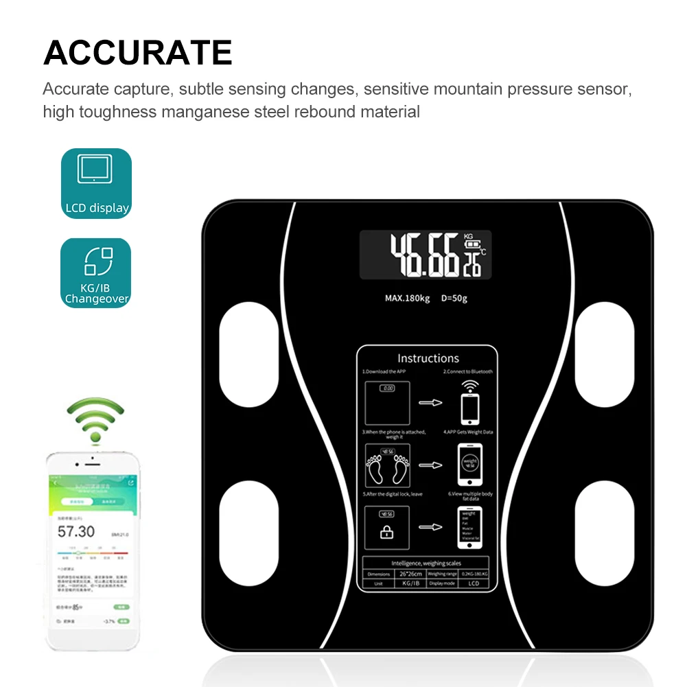 Composition Analyzer Body Fat Digital LCD Display Bathroom Wireless Accurate With App Cellphone Fitness Bluetooth Weight Scale
Composition Analyzer Body Fat Digital LCD Display Bathroom Wireless Accurate With App Cellphone Fitness Bluetooth Weight Scale