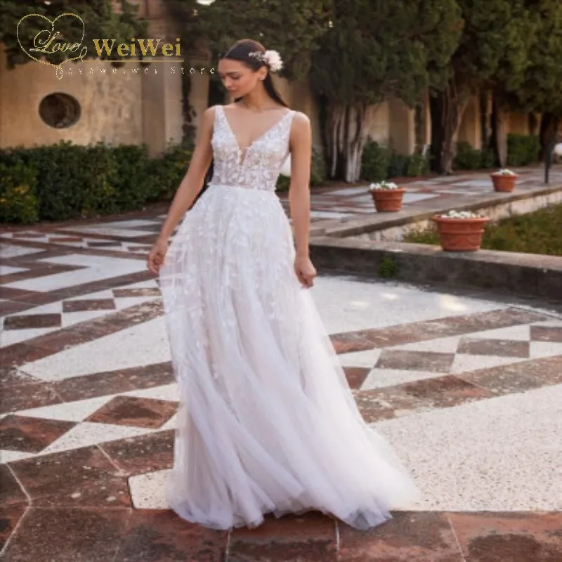 Elegant V-Neck Wedding Dresses A-Line Court Train Sleeveless Wide Strap Sexy Backless 3D Fake Feather Applique Vestidos De Novia
Elegant V-Neck Wedding Dresses A-Line Court Train Sleeveless Wide Strap Sexy Backless 3D Fake Feather Applique Vestidos De Novia