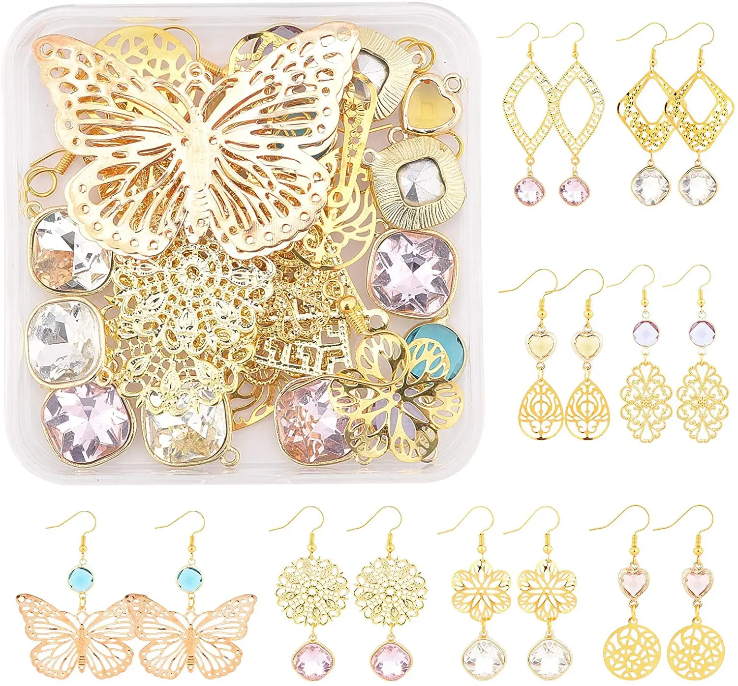 8 Pairs of Hollow Flower Butterfly Lurex Pendant Pendant Glass Link Connector Brass Earring Hook DIY Earring Jewelry Making
8 Pairs of Hollow Flower Butterfly Lurex Pendant Pendant Glass Link Connector Brass Earring Hook DIY Earring Jewelry Making