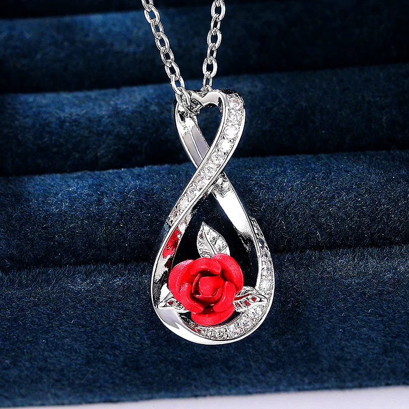 Trendy Twist Design Rose Flower Pendant Necklace for Women Brilliant Cubic Zirconia Women's Necklace Wedding Jewelry Gift
Trendy Twist Design Rose Flower Pendant Necklace for Women Brilliant Cubic Zirconia Women's Necklace Wedding Jewelry Gift