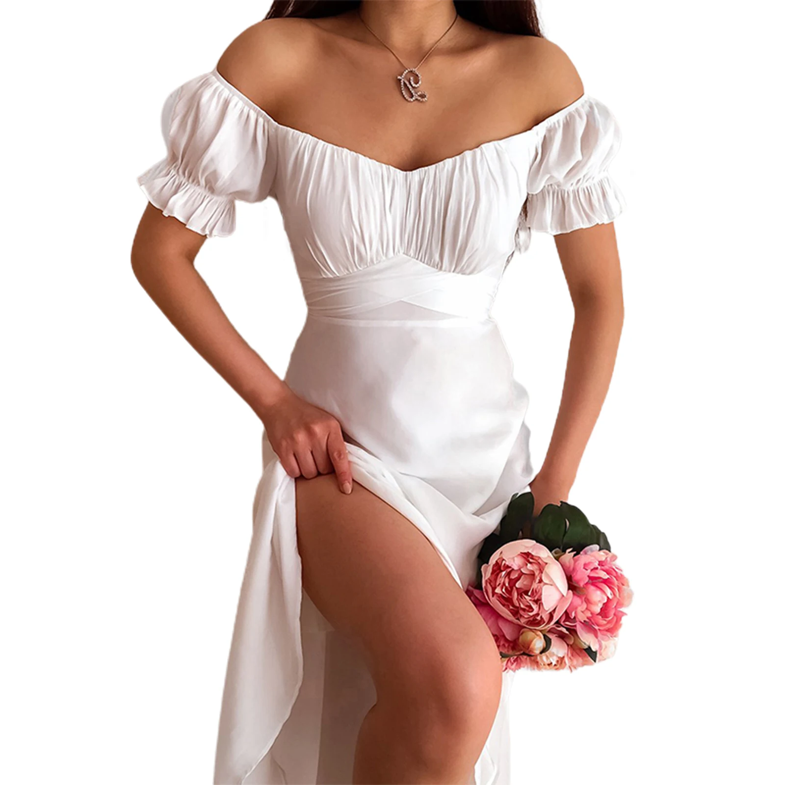 Summer Ladiess Casual Short Sleeve Dress Fashion Soli Color Off-shoulder High Waist Bandage Mid-length Dress for Women 2021
Summer Ladiess Casual Short Sleeve Dress Fashion Soli Color Off-shoulder High Waist Bandage Mid-length Dress for Women 2021
