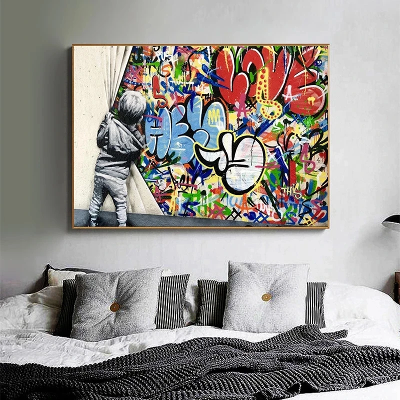Banksy Art Kids Lover Behind The Curtain Canvas Paintings on The Wall Street Art Posters and Prints Cuadro Pictures Home Decor
Banksy Art Kids Lover Behind The Curtain Canvas Paintings on The Wall Street Art Posters and Prints Cuadro Pictures Home Decor