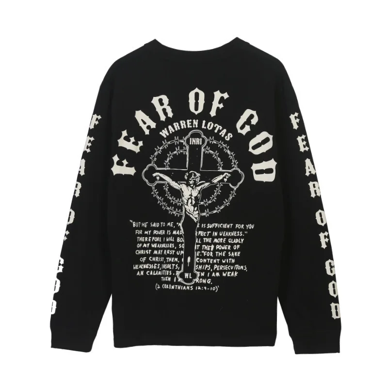 Fashion brand fear of God fog Jesus Religious limited cross letter long sleeve T-shirt
Fashion brand fear of God fog Jesus Religious limited cross letter long sleeve T-shirt
