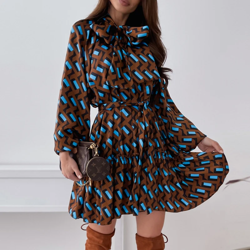 Spring Bow Print Ruffles Dress Women Office A Line Sashes Short Dresses Autumn Long Sleeve Vintage Female Party Vestidos 2021
Spring Bow Print Ruffles Dress Women Office A Line Sashes Short Dresses Autumn Long Sleeve Vintage Female Party Vestidos 2021