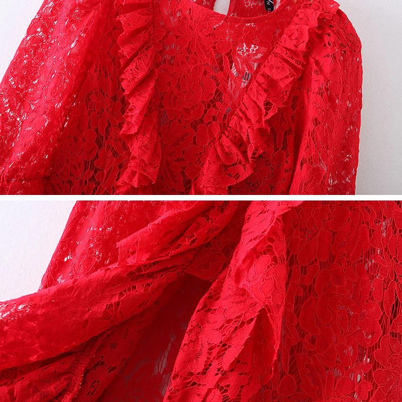 Red Ruffles Lace Midi dress O-neck Half sleeve Female romantic Elegant Slim Dress 2020 Spring Summer Party Vestidos INKEO 9D117
Red Ruffles Lace Midi dress O-neck Half sleeve Female romantic Elegant Slim Dress 2020 Spring Summer Party Vestidos INKEO 9D117