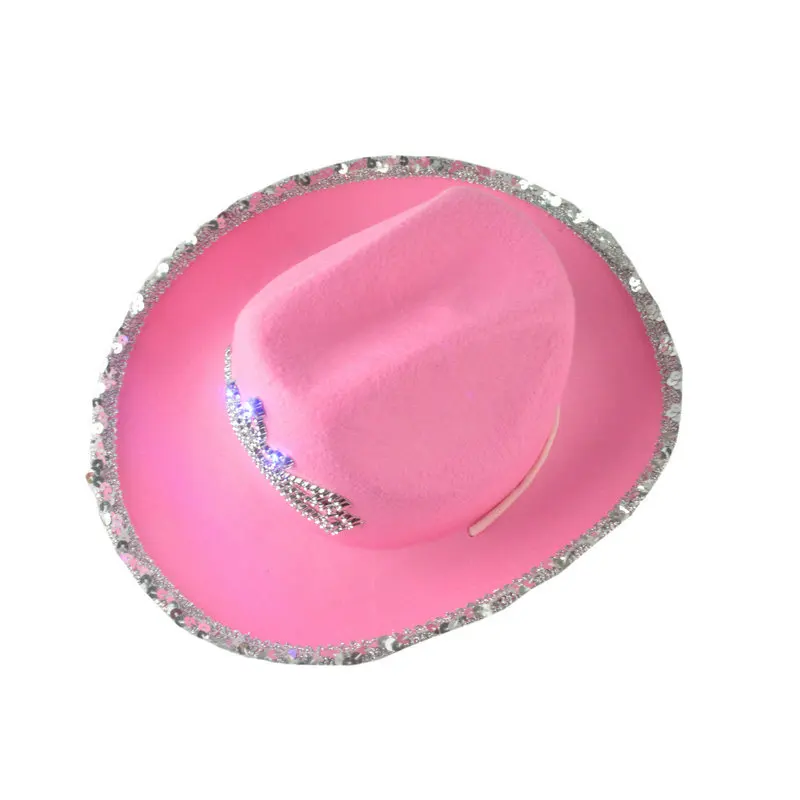 Корона ковбойская шляпа с перьями розовая блестками Женская сценическая |