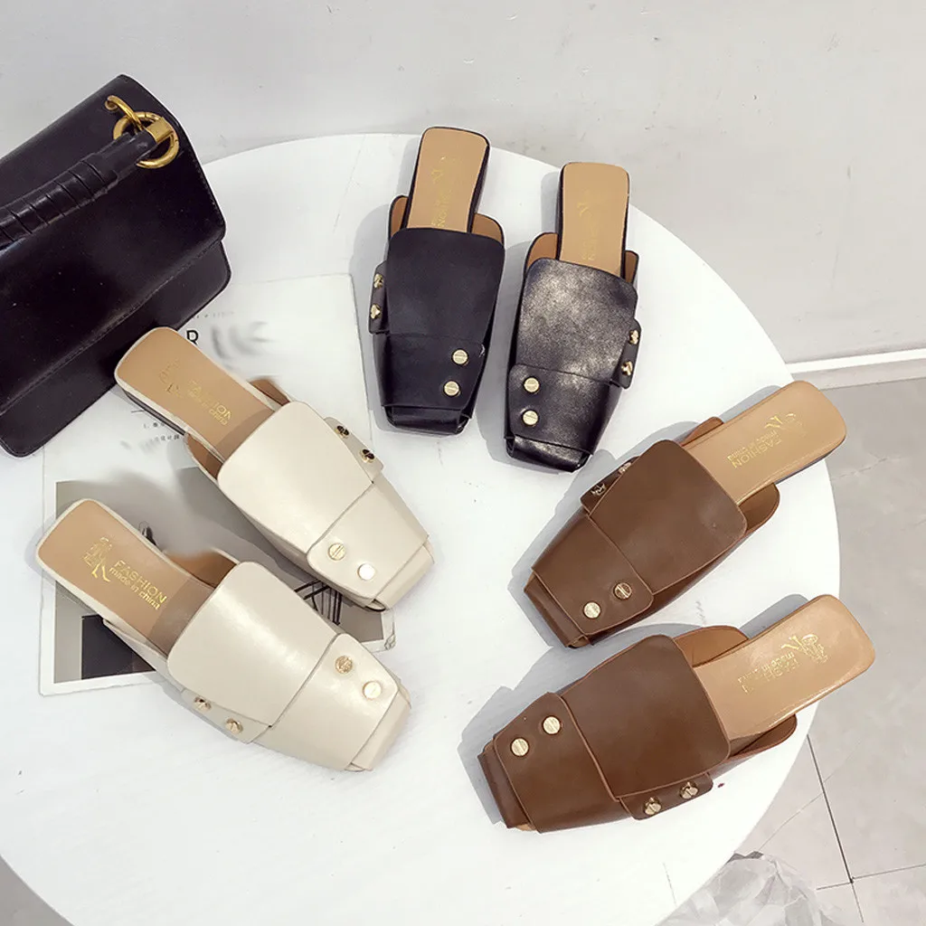 Women's Wild Square Head Rivets Comfortable Low Heel Slippers Fashion Lazy Leather designer Shoes Hot 2020
Women's Wild Square Head Rivets Comfortable Low Heel Slippers Fashion Lazy Leather designer Shoes Hot 2020