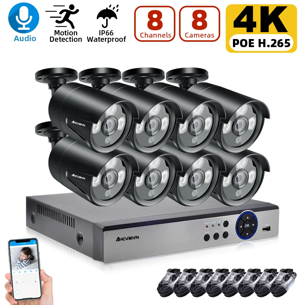 AHCVBIVN 8CH 4K POE NVR Kit 8.0MP Security System Kit Outdoor 8MP Waterproof IP66 IP Camera CCTV Audio Video Surveillance Set
AHCVBIVN 8CH 4K POE NVR Kit 8.0MP Security System Kit Outdoor 8MP Waterproof IP66 IP Camera CCTV Audio Video Surveillance Set