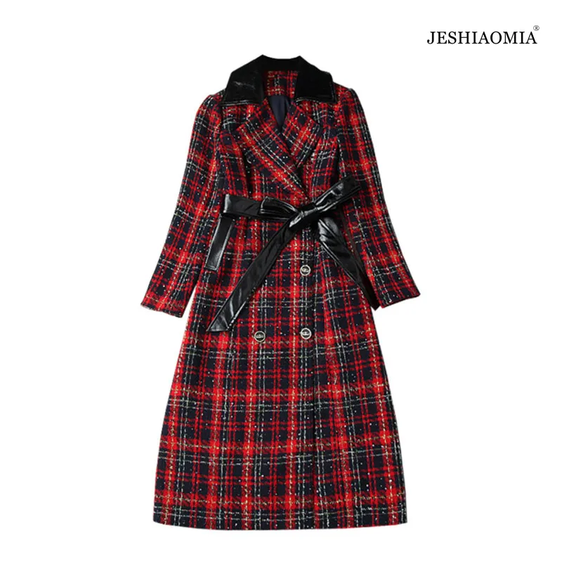 JESHIAOMIA- 2021 Winter Notch Collar Double Breasted Checked Long Coat with Belt
JESHIAOMIA- 2021 Winter Notch Collar Double Breasted Checked Long Coat with Belt