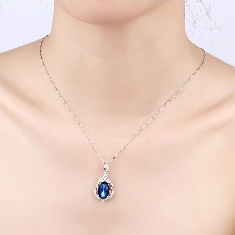 Fashion trend S925 sterling silver European and American style inlaid blue corundum pendant exquisite gift for women
Fashion trend S925 sterling silver European and American style inlaid blue corundum pendant exquisite gift for women