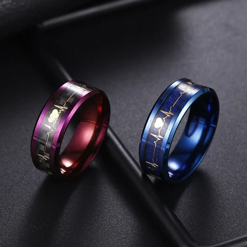 New Jewelry Ring Blue Plated Carbon Fiber Couple ECG Titanium Steel Ring Prom Anniversary Engagement Wedding Ring
New Jewelry Ring Blue Plated Carbon Fiber Couple ECG Titanium Steel Ring Prom Anniversary Engagement Wedding Ring