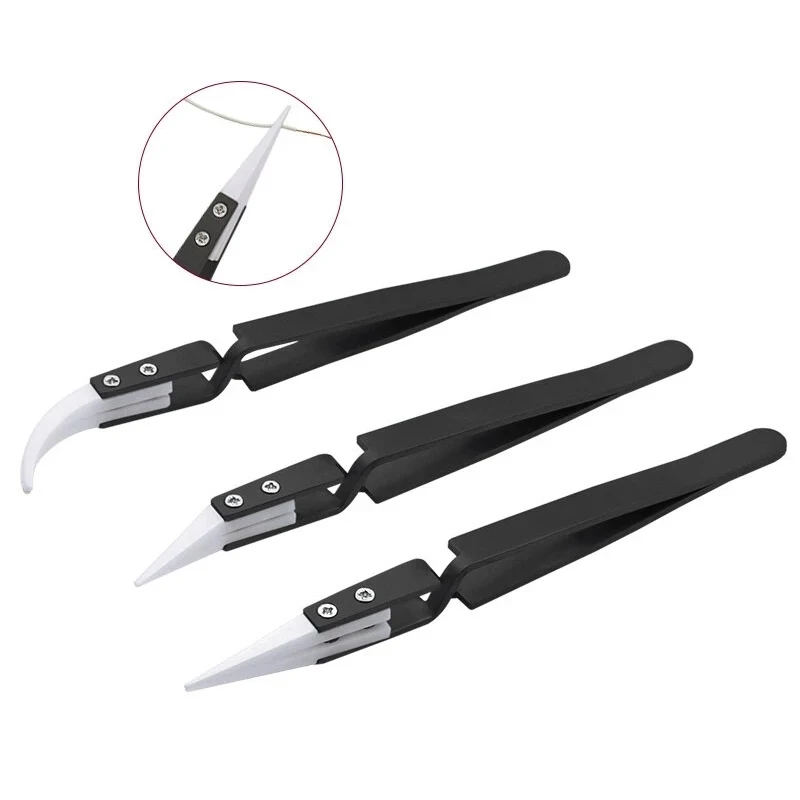 3Pcs Anti-Static Reverse Ceramic Tweezers Stainless Steel Electronic CIigarette Heat Resistant Conductive Curved Straight Tweeze
3Pcs Anti-Static Reverse Ceramic Tweezers Stainless Steel Electronic CIigarette Heat Resistant Conductive Curved Straight Tweeze