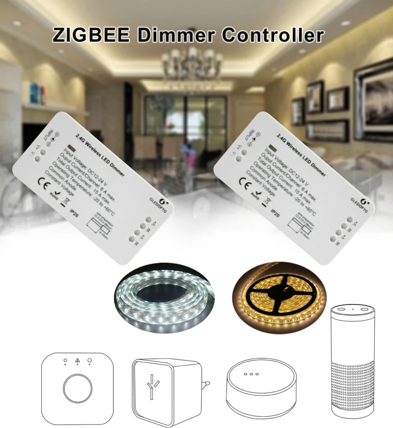 GLEDOPTO ZIGBEE Samrt Led Controller Dimmer Strip Controller DC12 24V ZLL Standard Led App Voice Control Work With Echo Plus
GLEDOPTO ZIGBEE Samrt Led Controller Dimmer Strip Controller DC12 24V ZLL Standard Led App Voice Control Work With Echo Plus