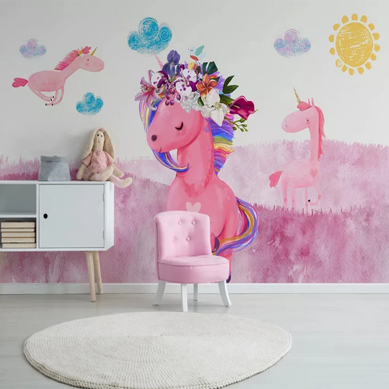Unicorn Wall Mural Hand Painted Cute Pink Horse Children's Room Wallpaper 
Unicorn Wall Mural Hand Painted Cute Pink Horse Children's Room Wallpaper