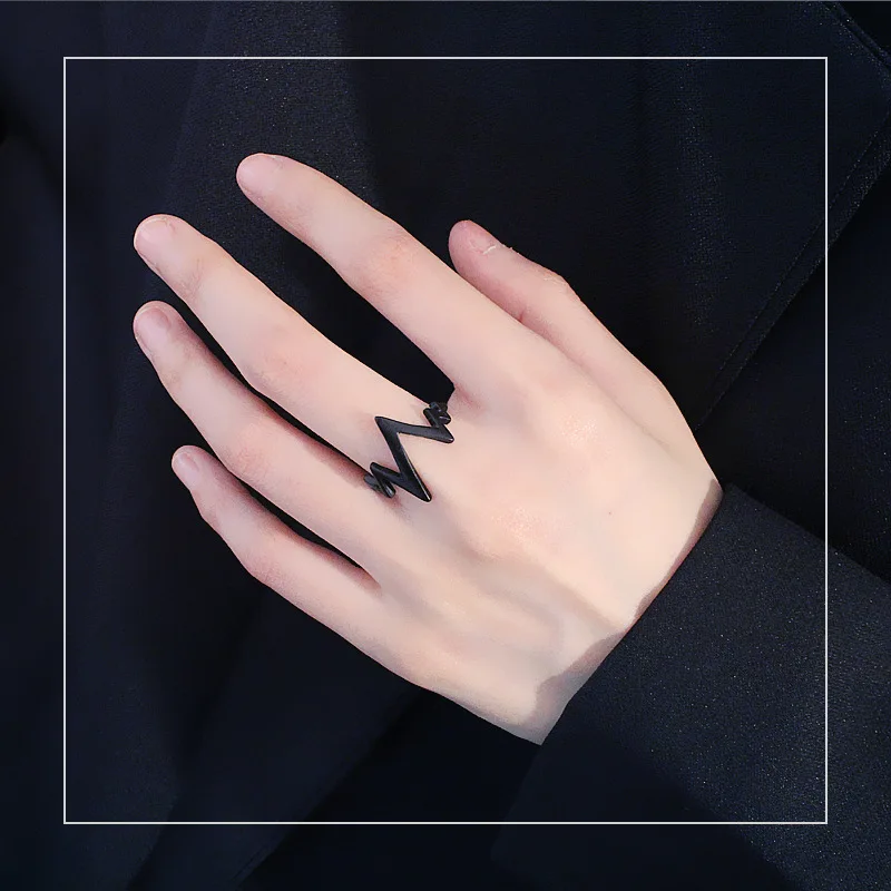 Street Harajuku street style ring, hip-hop rock trend, black electrocardiogram alloy, simple ring for male and female couples, h
Street Harajuku street style ring, hip-hop rock trend, black electrocardiogram alloy, simple ring for male and female couples, h