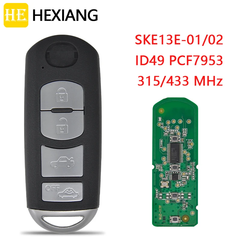 HE Xiang Remote Control Smart Car Key For Mazda CX-3 Axela CX-5 Atenza Model SKE13E-01/02 ID49 PCF7953 315/433MHz Promixity Card
HE Xiang Remote Control Smart Car Key For Mazda CX-3 Axela CX-5 Atenza Model SKE13E-01/02 ID49 PCF7953 315/433MHz Promixity Card