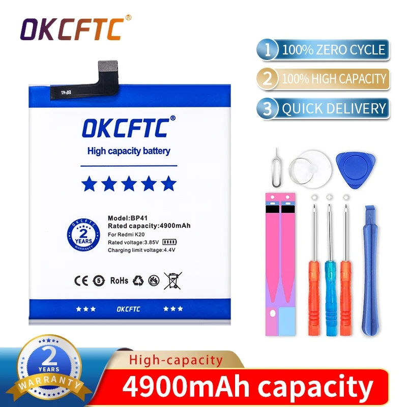 BP41 Original Phone Battery for Xiaomi Redmi K20 / Mi 9T Replacement Batteries MI9T batteria With Package 4900mAh
BP41 Original Phone Battery for Xiaomi Redmi K20 / Mi 9T Replacement Batteries MI9T batteria With Package 4900mAh