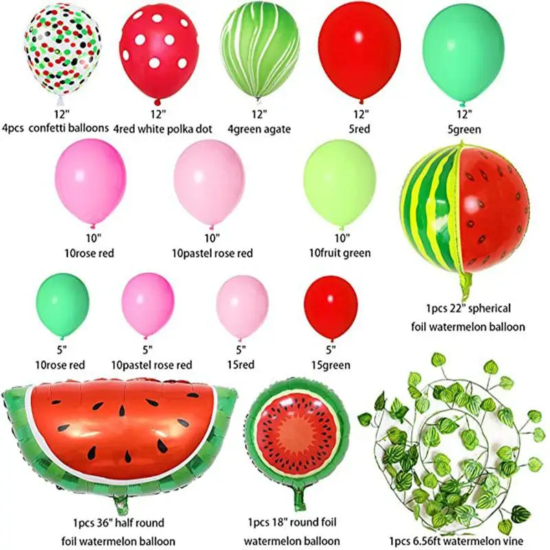 110pcs Watermelon Party Balloons Garland Arch Set Watermelon Foil Balloons Vine For Baby Shower Birthday Summer Party Decoration
110pcs Watermelon Party Balloons Garland Arch Set Watermelon Foil Balloons Vine For Baby Shower Birthday Summer Party Decoration