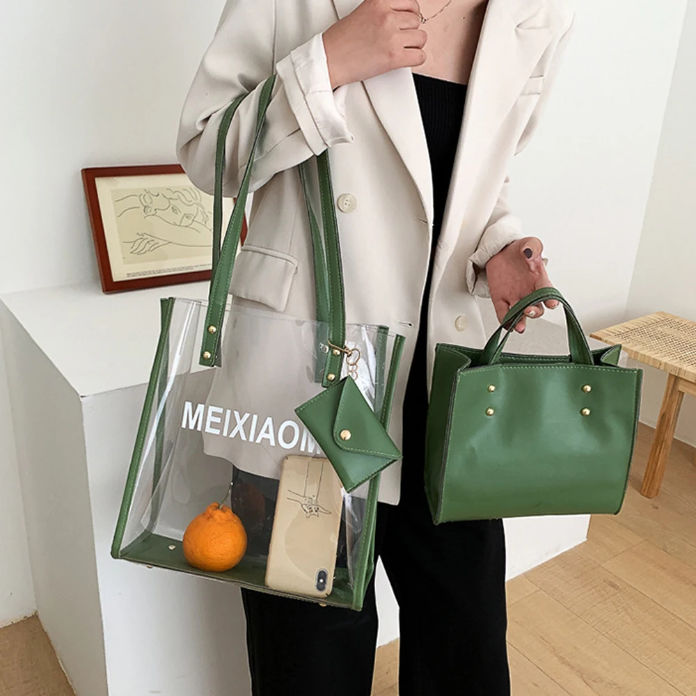 Women Jelly Bag Three Set 2020 Summer Fashion Transparent Luxury Korean Casual Tote Letter Print Handbag Purse Bolsas De Mujer
Women Jelly Bag Three Set 2020 Summer Fashion Transparent Luxury Korean Casual Tote Letter Print Handbag Purse Bolsas De Mujer