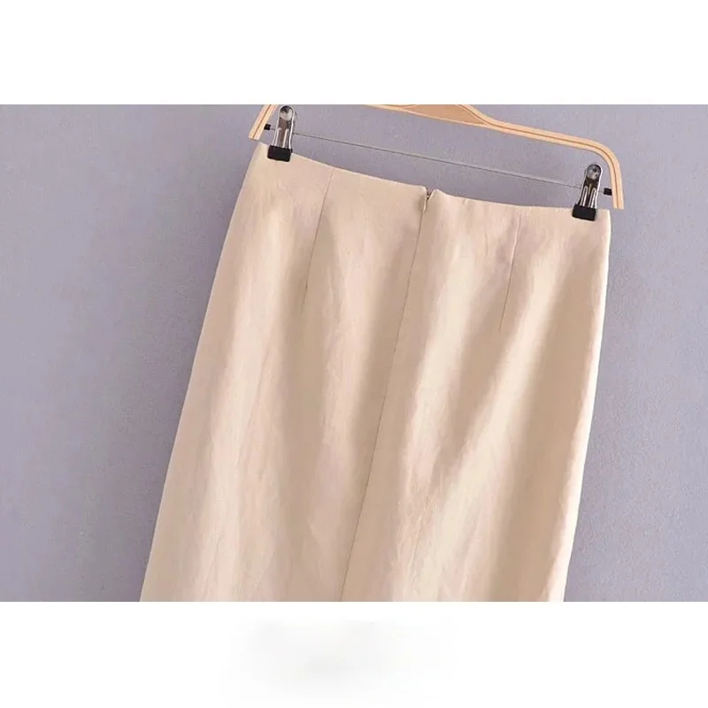 Women Chic Fashion Metal Appliques Front Slit Linen Midi Skirt Vintage High Waist Back Zipper Female Skirts Mujer
Women Chic Fashion Metal Appliques Front Slit Linen Midi Skirt Vintage High Waist Back Zipper Female Skirts Mujer