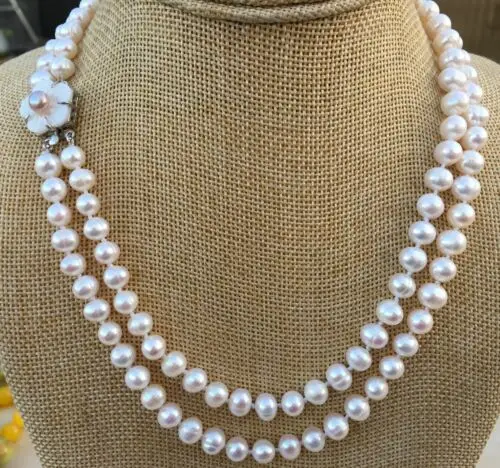 2row natural 7-8mm white freshwater pearl necklace 18-19 inch shell flower clasp
2row natural 7-8mm white freshwater pearl necklace 18-19 inch shell flower clasp