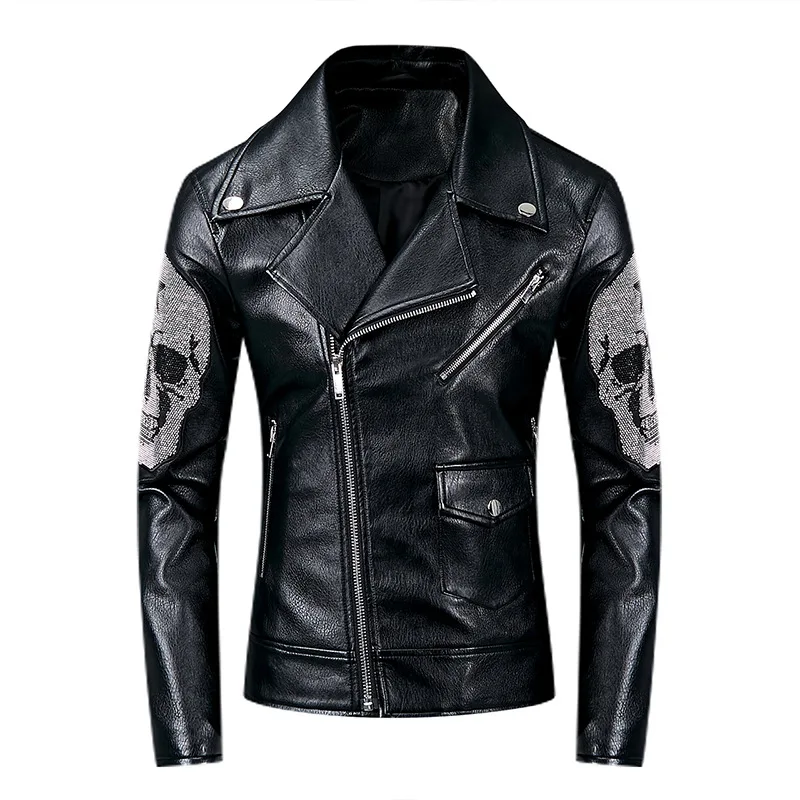 Spring Skeleton Rheinstone PU Jacket Men's Black High Street Lapel Zipper Rib Sleeve Street Motorcycle Faux Leather Coat T265
Spring Skeleton Rheinstone PU Jacket Men's Black High Street Lapel Zipper Rib Sleeve Street Motorcycle Faux Leather Coat T265
