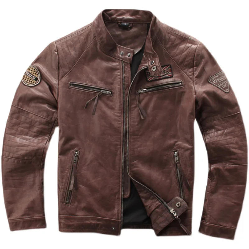 Genuine Leather Jacket Men's Retro Waxy Cowhide Slim-fit Embroidery Motorcycle Leather Jacket Coat
Genuine Leather Jacket Men's Retro Waxy Cowhide Slim-fit Embroidery Motorcycle Leather Jacket Coat