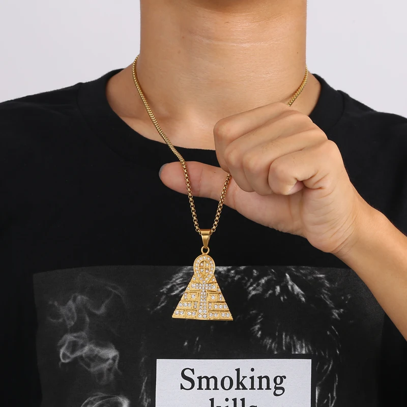 HIP Hop Gold Color Stainless Steel Bling Iced Out Rope Chain Pyramid Pharaoh Pendants & Necklaces for Men Jewelry
HIP Hop Gold Color Stainless Steel Bling Iced Out Rope Chain Pyramid Pharaoh Pendants & Necklaces for Men Jewelry
