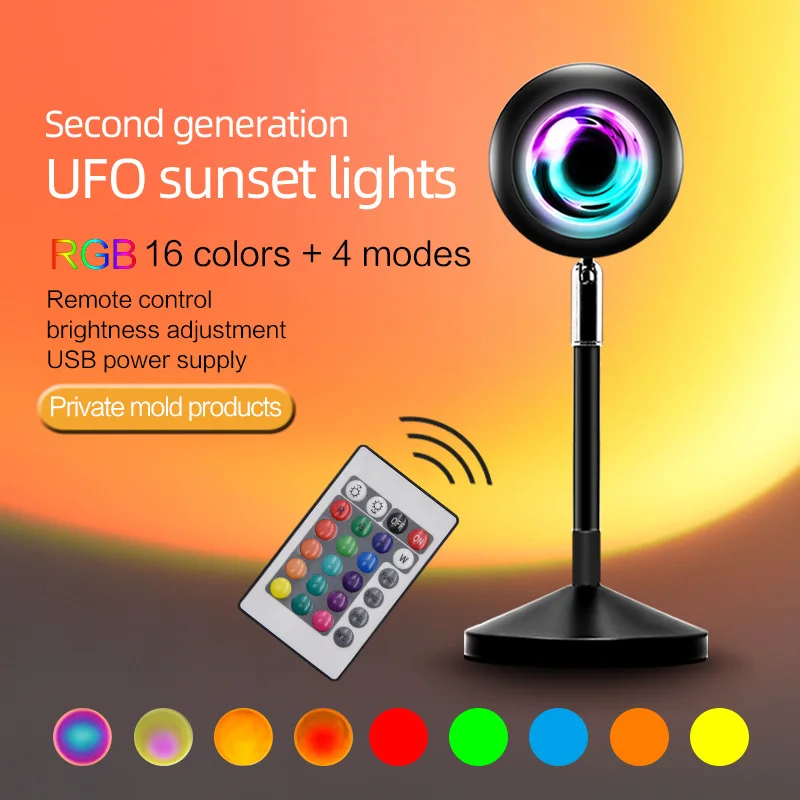 Remote Control UFO Sunset Projection Light Rainbow Table Lamp RGB Atmosphere LED Night Light Home Bedroom Background Wall Decor
Remote Control UFO Sunset Projection Light Rainbow Table Lamp RGB Atmosphere LED Night Light Home Bedroom Background Wall Decor