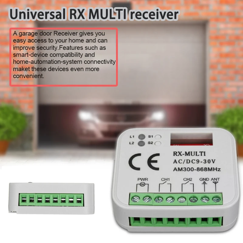 Universal multi-frequency remote receiver RX MULTI receiver alarm systems for garage door switch 300MHz-868MHz 9V-30V AC DC
Universal multi-frequency remote receiver RX MULTI receiver alarm systems for garage door switch 300MHz-868MHz 9V-30V AC DC
