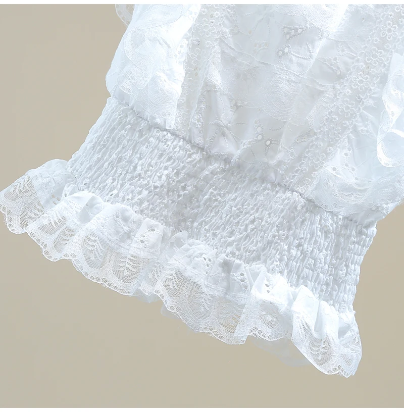 2021 Summer Women Lace Embroidered High Waist Short Shirt Korean Style Ruffled Hollow Blusas Sleeveless Cotton Linen Ladies Top
2021 Summer Women Lace Embroidered High Waist Short Shirt Korean Style Ruffled Hollow Blusas Sleeveless Cotton Linen Ladies Top
