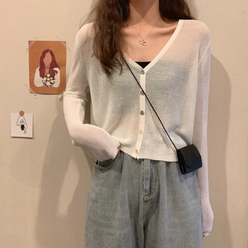 Solid Color Thin Long-Sleeved Knitted Cardigan for Women Loose Air-Conditioner Cardigan College Style Petite Top Summer 2021 New
Solid Color Thin Long-Sleeved Knitted Cardigan for Women Loose Air-Conditioner Cardigan College Style Petite Top Summer 2021 New