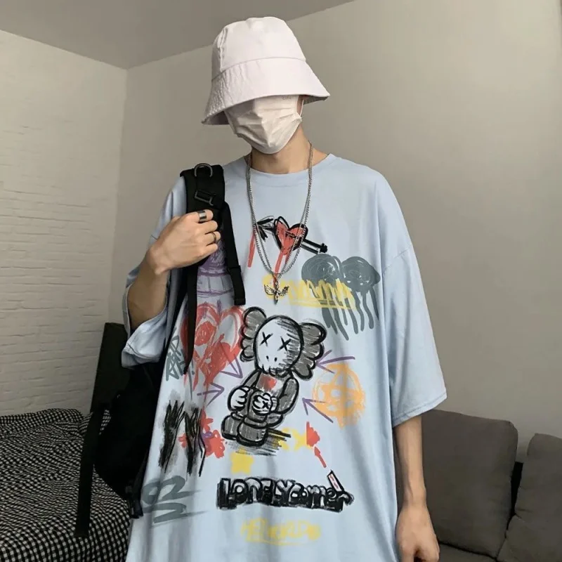 Summer short-sleeved T-shirt Korean version of loose puppet printing hip-hop large size ins men's compassionate shirt
Summer short-sleeved T-shirt Korean version of loose puppet printing hip-hop large size ins men's compassionate shirt