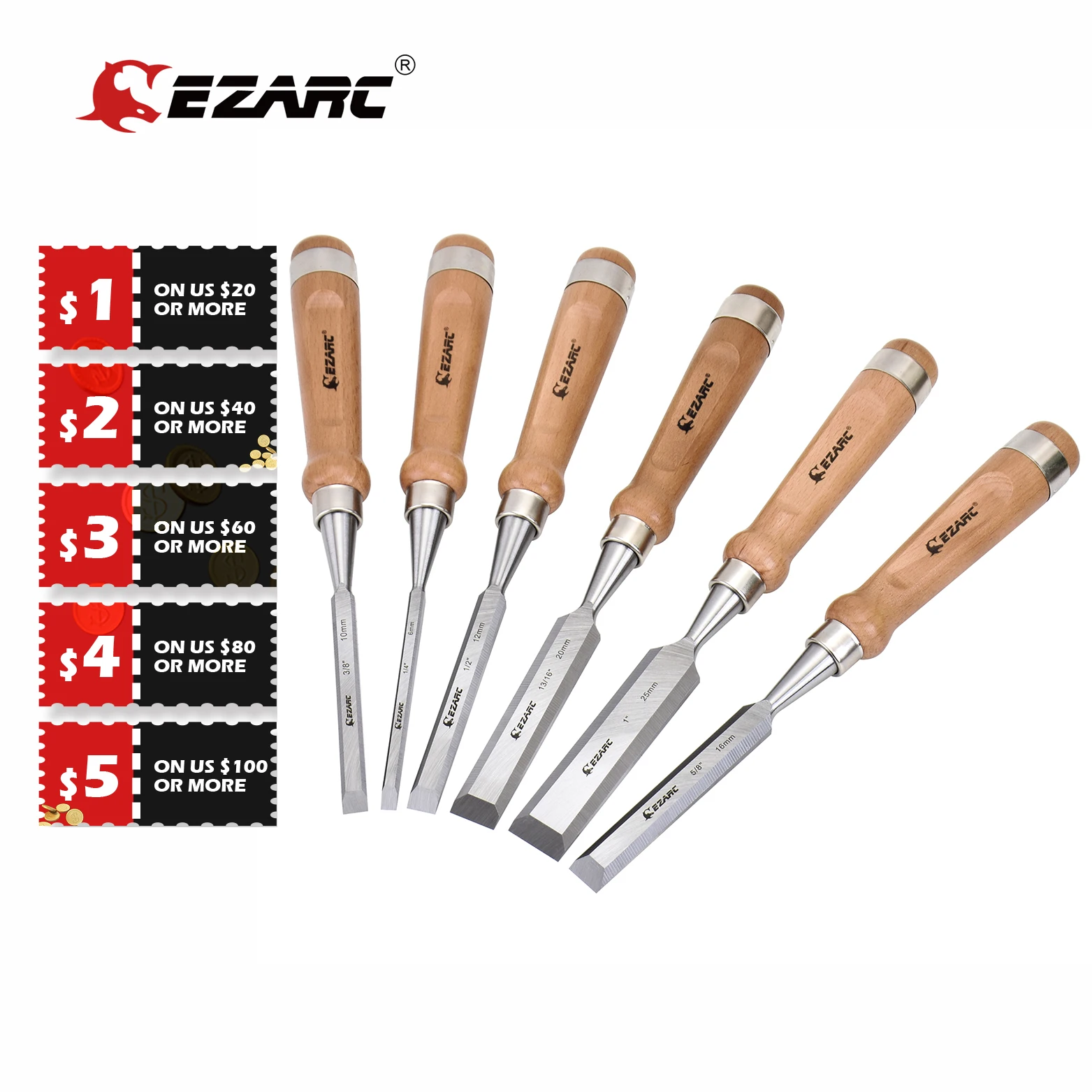 EZARC 6-25mm CR-V Wood Carving Knife Graver Chisel Carpenter Tools with Walnut Handle Wooden Knockable Flat Woodworking | Инструменты