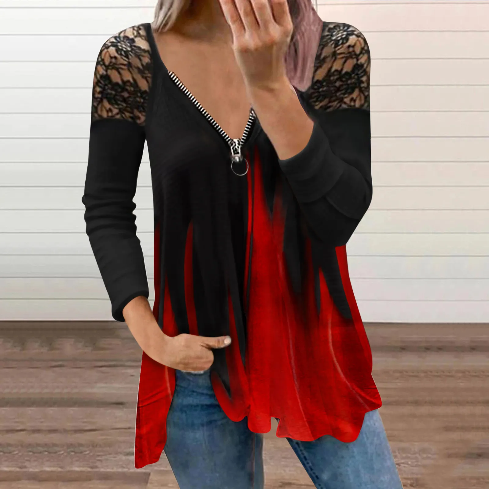 Fashion Lace Mesh Blouse Shirt Loose Sexy Zipper V-neck Tops Winter Casual Ladies Tops Female Women Long Sleeve Blusas Pullover
Fashion Lace Mesh Blouse Shirt Loose Sexy Zipper V-neck Tops Winter Casual Ladies Tops Female Women Long Sleeve Blusas Pullover