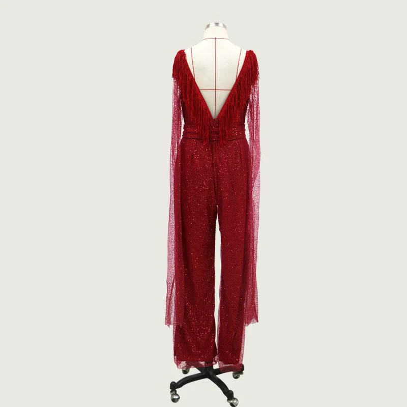 Sequined Fringed Jumpsuit for Women Sexy Deep V-neck Long Sleeve Jumpsuits Female Wine Red 2020 Spring Summer Party Rompers Lady
Sequined Fringed Jumpsuit for Women Sexy Deep V-neck Long Sleeve Jumpsuits Female Wine Red 2020 Spring Summer Party Rompers Lady