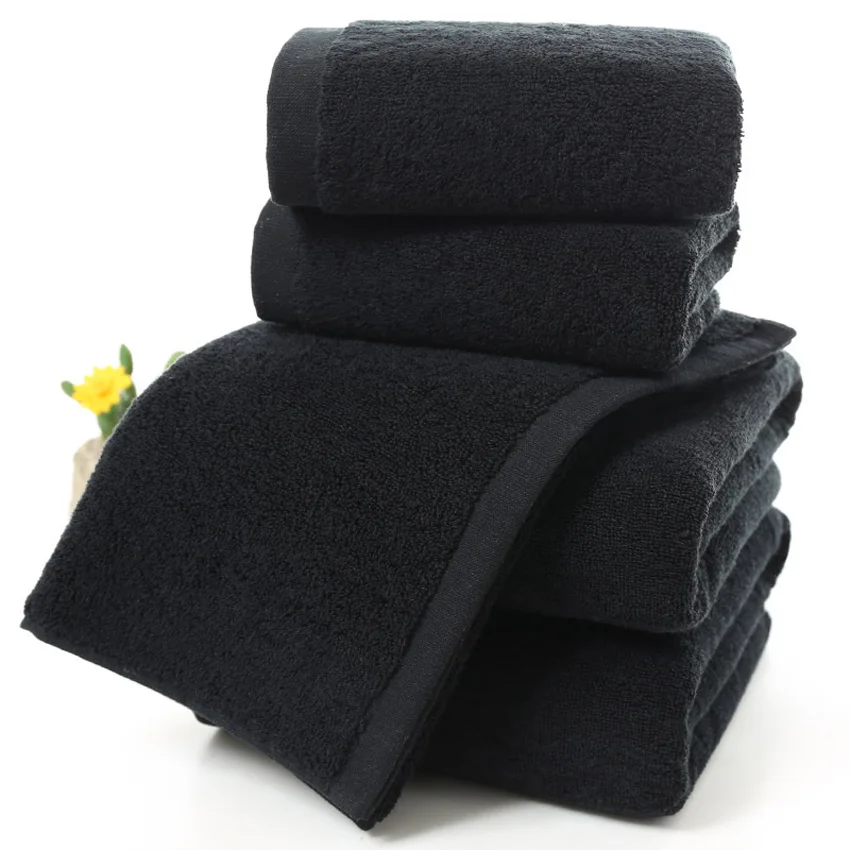 Черное Большое банное полотенце хлопковое толстое для душа и лица домашнее