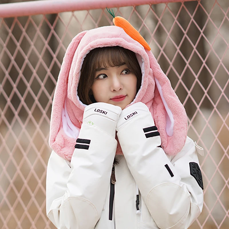 Cosone Ski Face Protection Helmet Cap Cute Rabbit Ears Radish Rabbit