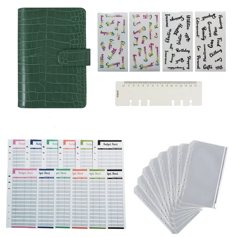 A6 Crocodile PU Leather Notebook Binder Budget Planner Organizer 6 Ring Binder Cover Pockets And 12 Pieces Expense Budget Sheets 
A6 Crocodile PU Leather Notebook Binder Budget Planner Organizer 6 Ring Binder Cover Pockets And 12 Pieces Expense Budget Sheets