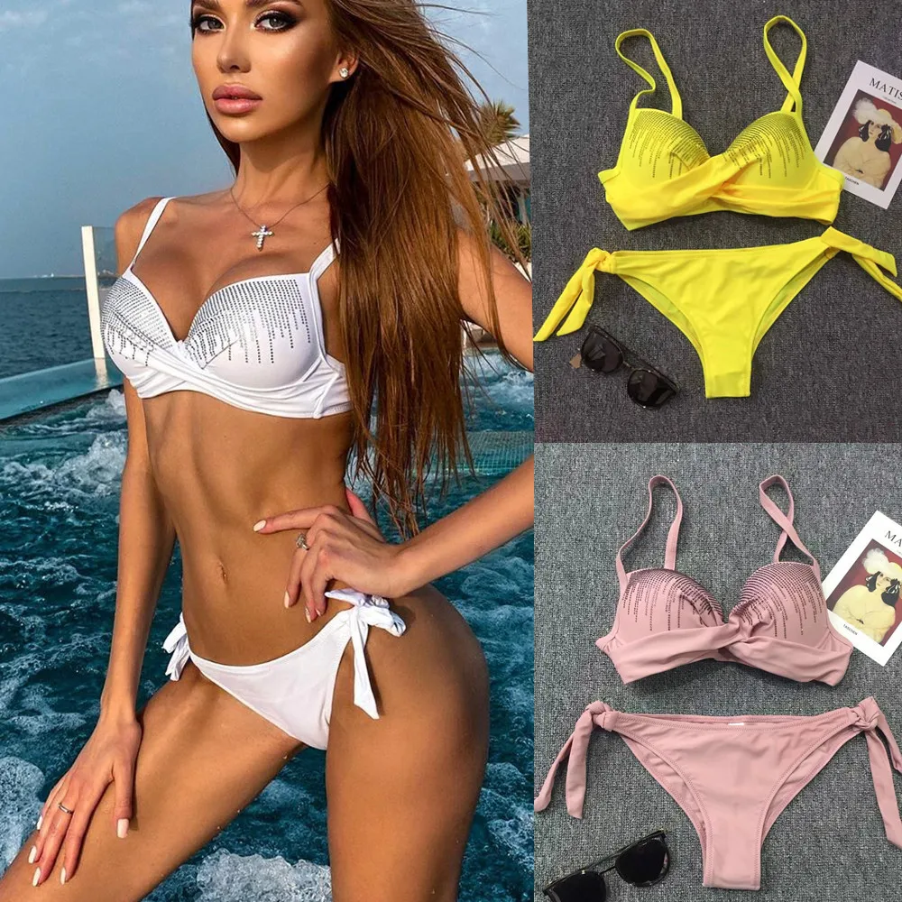 Sexy Rhinestone Bikini Solid Color Push Up Swimsuit Quick Dry High Elasticity Bathing Suit Summer Beach Women Swimwear
Sexy Rhinestone Bikini Solid Color Push Up Swimsuit Quick Dry High Elasticity Bathing Suit Summer Beach Women Swimwear