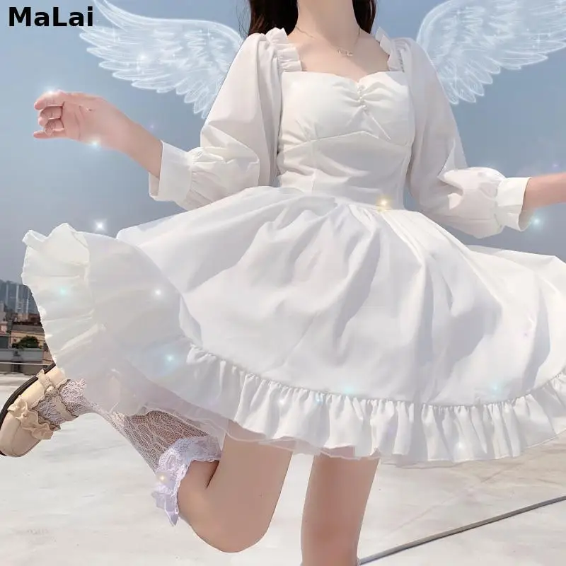 Lolita Dress 2021 Japanese Summer Fall Women Princess Mini Dress Square Collar White Cute Ruffles Party Fairycore Kawaii Dresse
Lolita Dress 2021 Japanese Summer Fall Women Princess Mini Dress Square Collar White Cute Ruffles Party Fairycore Kawaii Dresse
